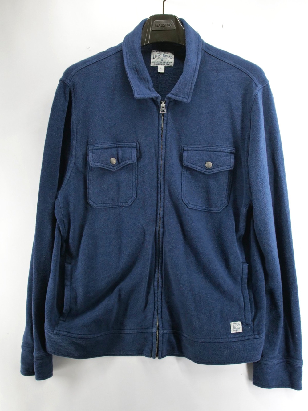 Lucky Brand Sweater Jacket Full Zip Pockets Mens Large Blue Casual Outerwear